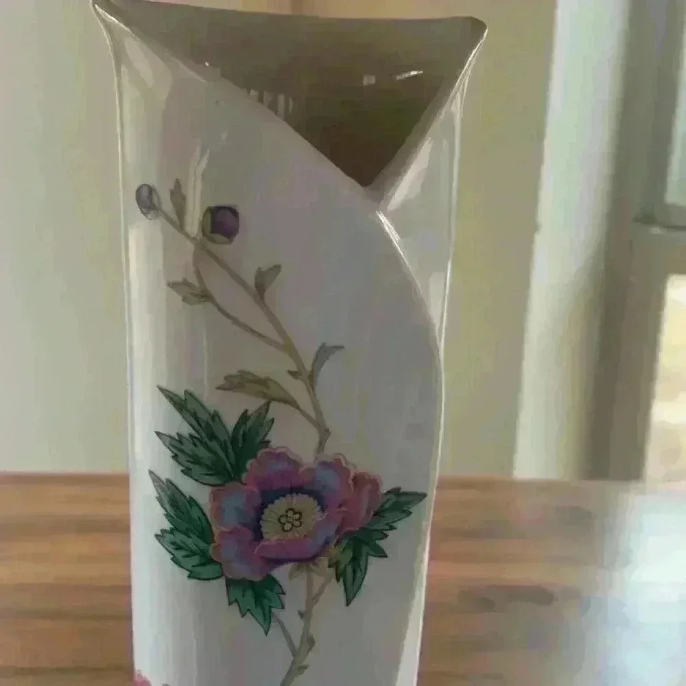 Vtg Takahashi 1980's Ceramic Vase Made In Japan Pink Orange & Yellow Flowers